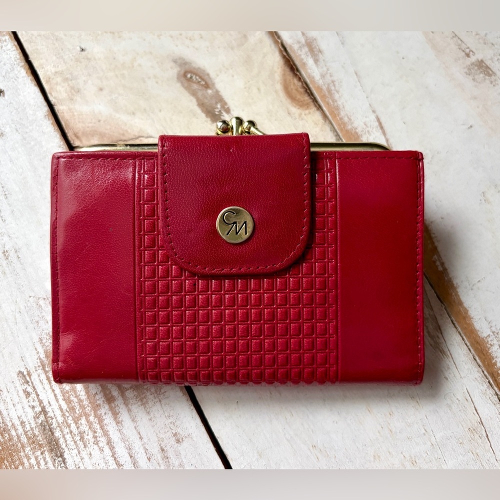CARO Mundi vintage wallet CM raspberry red genuine kidskin leather coin purse